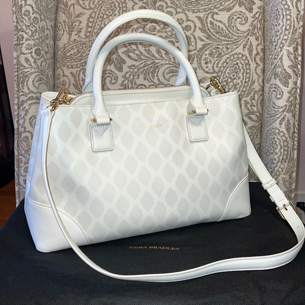 Like NEW Vera Bradley Emma Satchel in Ikat Diamonds Oyster all Genuine Leather